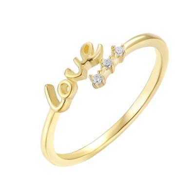 China Simple Designs FASHIONABLE Adjustable 18K Gold Rings Font 925 Sterling Silver Ring With Love for sale