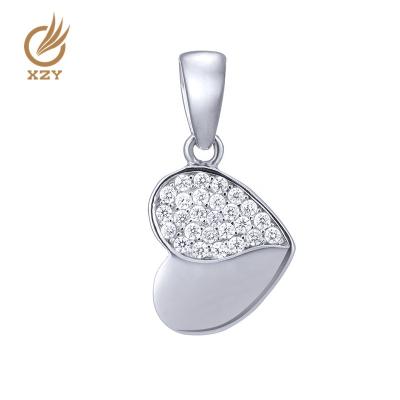 China XZY FASHIONABLE Supply 925 Sterling Silver Rhodium Plated Heart Pendant With CZ For Birthday Or Gift for sale