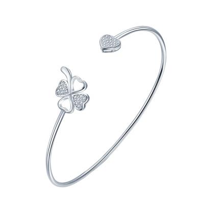 China Women Romantic Silver Bracelet 925 Zircon Heart Clover Flower Adjustable Size Rhodium Plated Rose Gold Fashion Custom Design for sale