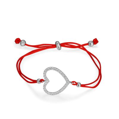 China Cute Lucky Red Rope Lucky Heart Bracelet Wax String Amulet Jewelry 925 Sterling Silver Bracelet Handmade Friendship for sale