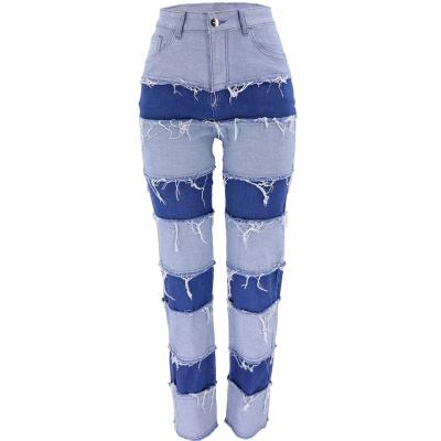 China New Fashion Women Streetwear Breathable Clothing Patchwork Jeans High Waist Pants for sale