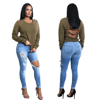 China 2021 Autumn Ripped Friend Denim Breathable Stretch Pants Custom Made Plus Size Women's Jeans for sale