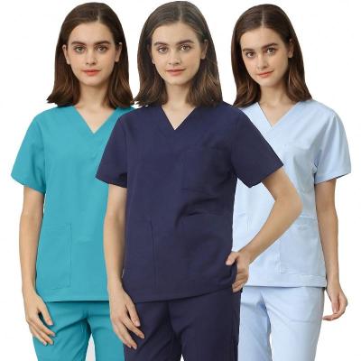 China Hospital Female Nurse Uniforms Short Sleeve Lab Operator Hospital Work Wear Clothes Pet Grooming Agency Uniform Top Pants Custom for sale