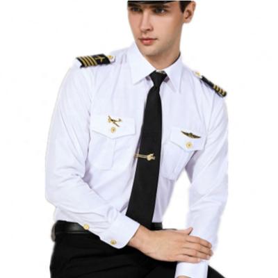 China Male Pilot Flight Attendant Uniform Captain Navy Force White Shirt Nightclub Aviation Airline Airline Costume For Officer Custom for sale