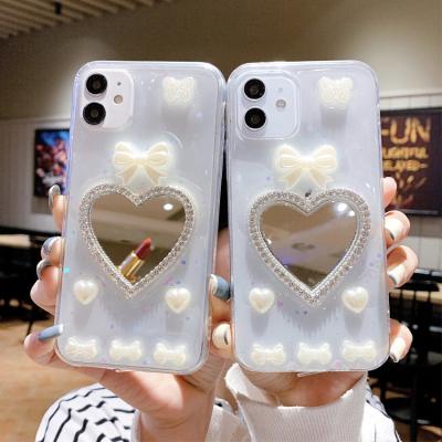 China Shockproof Bowknot Pearls Luxury Clear Lady Phone Cover For iphone 11 Pro Case Cover Mobile Cell Phone Case for sale