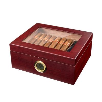 China Wooden Top Transparent Viewing Glass Cigar Humidor With Digital Hygrometer for sale