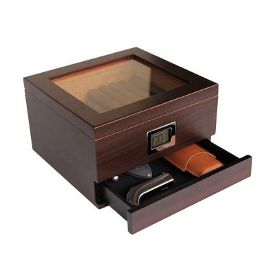 China Handcrafted Glass Top Holds Cedar Wood Cigar Humidor (25-50 Cigars) with Digital Hygrometer and Drawer for sale