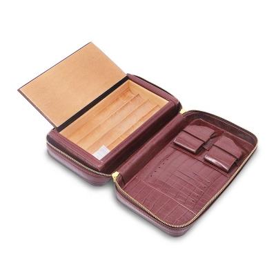 China Portable Wholesale Custom Lined Cedar Wooden Travel Leather Cigar Case Humidor For Cigar Cutter Lighter for sale