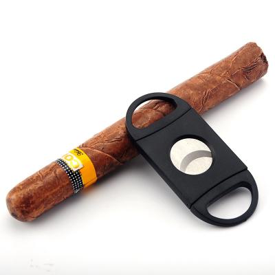 China Luxury Black Plastic Cigar Cutter Double Finger Stainless Steel Cigar Knife Stretch Cigar Cutter Cigar Knife for sale