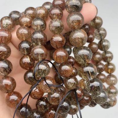 China High Quality Wholesale Natural Stretchable 4A Gold 7 Seven Super Soft Quartz 7 Round Beads Bracelet For Women Men for sale