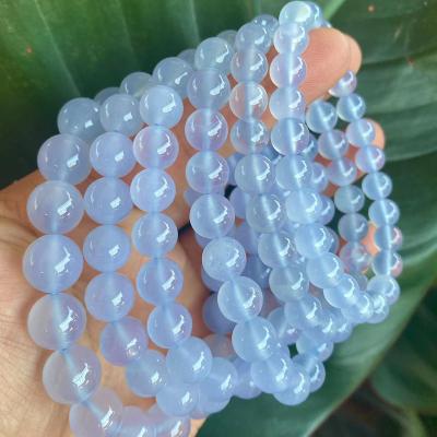 China High Quality Wholesale Chalcedony Bracelet 8/10/12mm Natural Blue Blue Chalcedony Agate Bracelet for sale