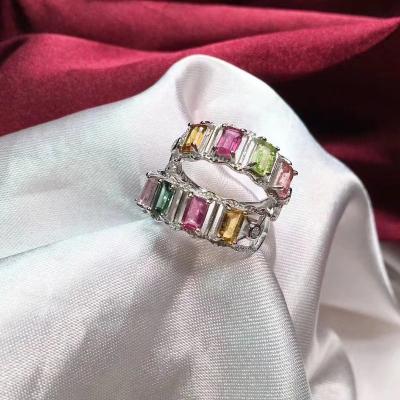 China Sterling Silver Natural Gemstone Tourmaline Resizable Inlaid Exquisite CLASSIC Ring Wedding Engagement Ring for sale