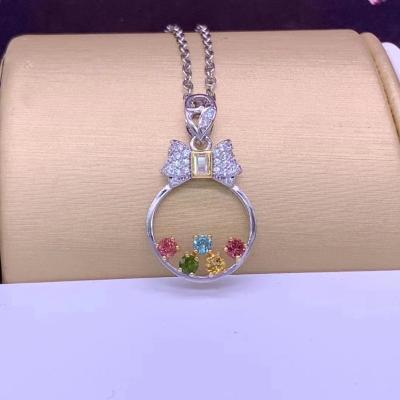 China High Quality 925 Sterling Silver Natural Gemstone Tourmaline Pendant Crystal Jewelry Sterling Silver Colored Tourmaline Women Jewelry for sale