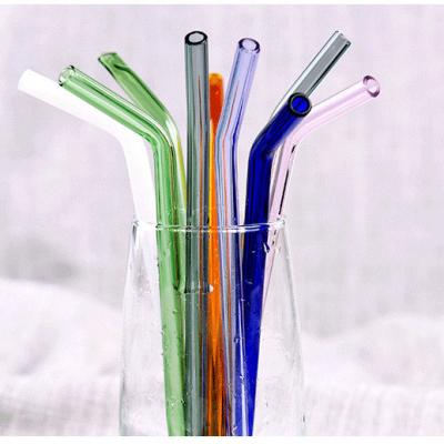 China 8x200mm Viable Popular Borosilicate Drinking Glass Recyclable Clear Bent Straw for sale