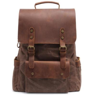 China Luxury brown crazy men's laptop backpack bags genuine anti-theft horse oil wax canvas leather backpack for male for sale