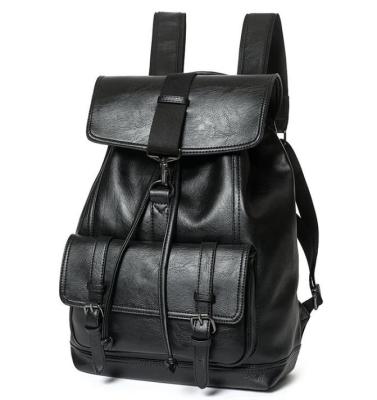 China Anti-theft Black College Sling PU Leather Men's Casual Backpack Fashion Men's Black Leather Backpack Bags For Men for sale