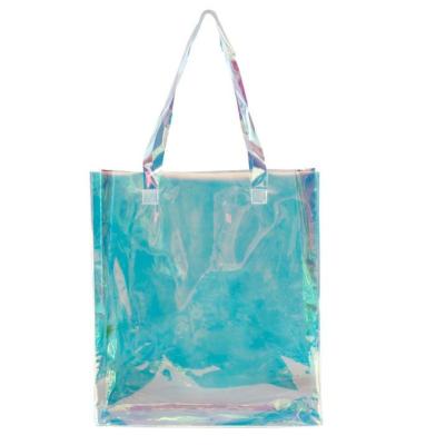 China Recyclable Reusable Plastic Shopping Handbag Beach Shoulder Hologram Laser PVC Clear Holographic Tote Bag for sale