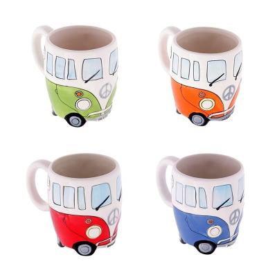 China Stored Car Shaped VW Camper Hand Painted Molded Ceramic Mug for sale