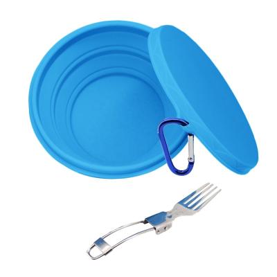 China Camping Portable Collapsible Collapsible Storage Food Container Silicone Food Grade Bowl Silicone Bowl with Fork 12.5*8.5cm for sale