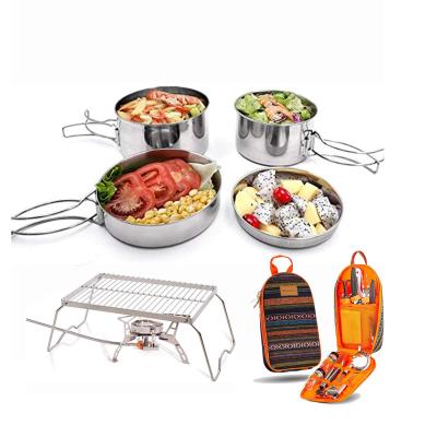 China Outdoor Camping Raising Hot Selling Aluminum Traveling Camping Pot Set Raising Cookware Backpacking Outdoor Camping Cooking Cookware Set for sale