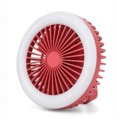 China Outdoor Portable Mini Rechargeable Handy Pocket Fan with LED Light and Hanging Hook for Outdoor Tent Camping for sale