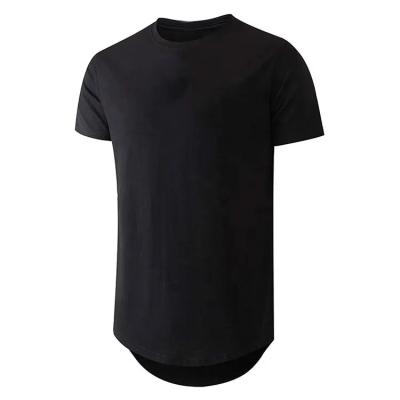 China Anti-Shrink OEM Wholesale 95% Cotton 5% Elastane Men's Slim Fit Tee Shirt Longer Drop Curved Hem Round Neck Muscle Fitness Men Gym T-shirts for sale