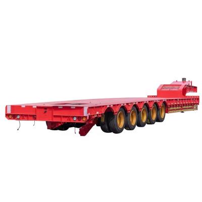 China Steel Flatbed Tri Axle Trailer for Hauling Bulldozer/Back Hoe in Low Bed Semi Trailer for sale