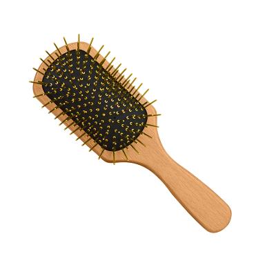 China 24K gold plating on natural wooden comb needle hairbrush with 24K gold comb needle for sale