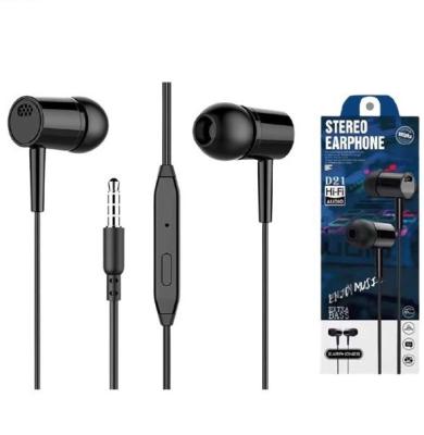 China Breathable Gaming Earphone D21 Subwoofer In-ear Wired Headset Wire-controlled In-line Universal AUX 3.5mm Mic Stereo Bass Earphone for sale