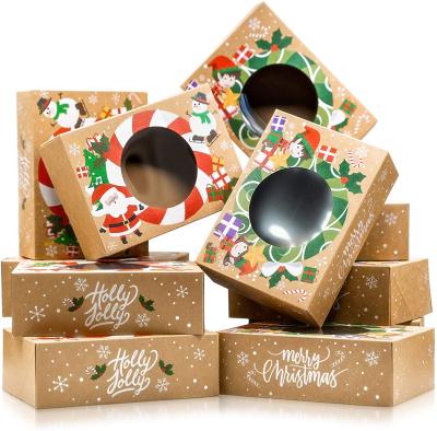 China Recycled Materials Christmas Cookie Boxes Food, Bakery Treat Boxes With Kraft Box - Large Window Christmas, Candy & Holiday Cookie - Bulk 12 Packs for sale