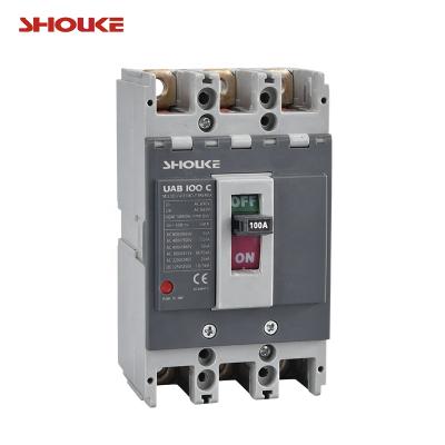 China Plastic copper molded case circuit breaker UAB100C 100A 3P mccb 100amp molded case circuit breaker UAB 100A for sale