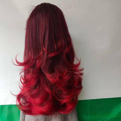 China Long Big Wave Women's Water Wave Wig Center Piece Long Matte Big Wave Curl Fashion Synthetic Hair Wigs Headwear Red Body Wave for sale