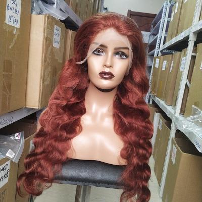 China High Quality Hd Body Wave Virgin Hair Lace Front Red Wine Peruvian Hair Wigs Silky Straight Wave Lace Front Wigs13X4 Lace Front Wig for sale