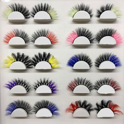 China Long 3D Cross Long Natural Color Eyelashes 25Mm Multicolor Colorful Customized Exaggerated Thick False Mink False Eyelashes for sale