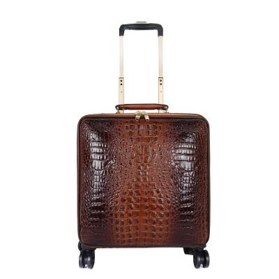 China Sharemore Handmade 16 Inch Travel Crocodile Luggage Trolley Box Real Leather Suitcases With Rolling Wheels for sale