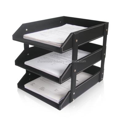 China Hotel/Home Leather Stackable Organizer Tray Letter Document Folder Detachable 3 Layer Office File Tray for sale