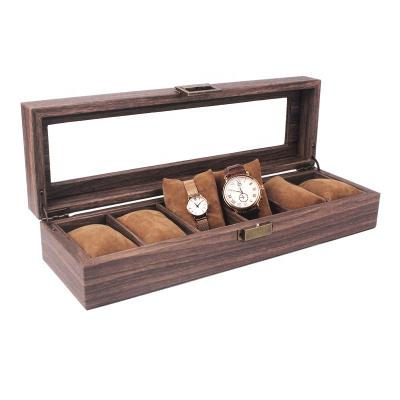 China Sharemore Best Handmade Wooden Box 6 Slots Wood Grain Leather Men's Quartz Watches Storage Organizer Hot Sale On Amazon for sale