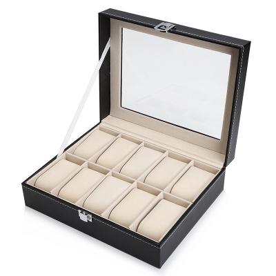 China Handmade High Gloss Luxury Leather Jewelry Watch Display Case 10 Slots Watch Box for sale