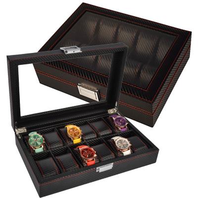 China Sharemore 12 Slots Handmade Custom Carbon Fiber Watch Box Leather Watch Box With Stock for sale