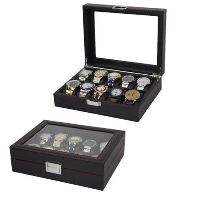 China Sharemore 10 Slots Carbon Fiber Watch Storage Box Handmade Leather Funky Watch Box With Stock for sale