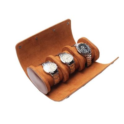 China Sharemore 3 Split Top Grain Handmade Full Grain Calfskin Watch Roll Genuine Leather Watch Roll Genuine Leather Watch Roll with Suede for sale