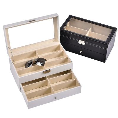 China Leather 12 Slot Eyewear Display Box Organizer Custom Leather Glasses Case for sale