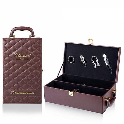 China Viable Wholesale Custom Luxury Wine Bottle Gift Packaging Wooden Box Covered Accessories Leather Wine Box for sale