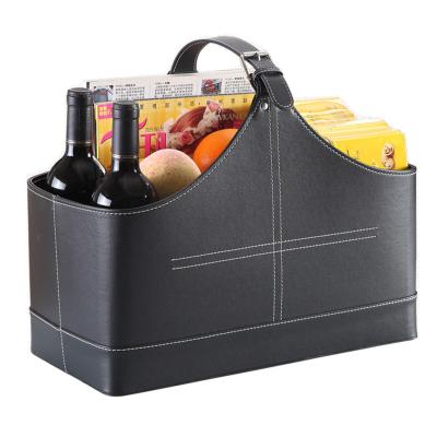 China Black Color Handmade Popular Gift Baskets Daily Use PU Leather Made Storage Shopping Baskets With 3 Size for sale