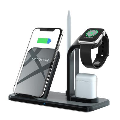 China Smart Watch 4 in 1 Pencil Stand Charging Stand and Fast Charging Stand 10W Qi Wireless Charger for iPhone 8 XS x XR Apple Watch 4 3 Air Pods for sale