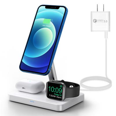 China Tablet 3 in 1 Wireless Charger 15W Magnetic Radio Charging Phone Earphone Watch 3in1 Wireless Charger for sale