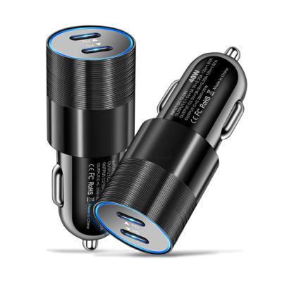 China Wholesale Custom Car Chargers 40W Dual Car USB PD In-car Mobile Phone USB C Fast Charging Charger for sale