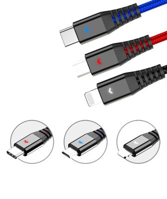 China Fast Charging Speed ​​/ 3 in 1 3 in 1 USB Cable to Light up Micro USB Type C for Mobile Phone Charger Cable USB Nylon Braided Cable for sale