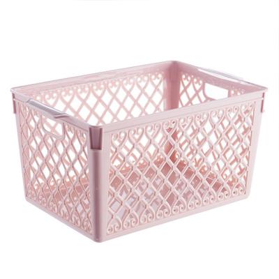 China Cheap mesh stocked multifunctional plastic round rectangular fruit hollow breathable storage basket with handles wholesale for sale