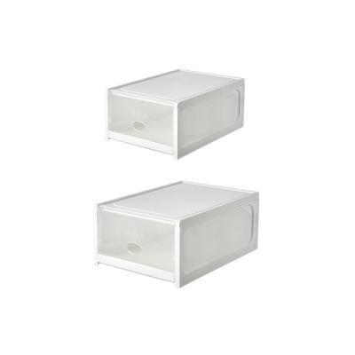 China Minimalist Sliding Transparent Empty Plastic Folding Sneakers Shoes Box Packaging Showcase Display Case for sale